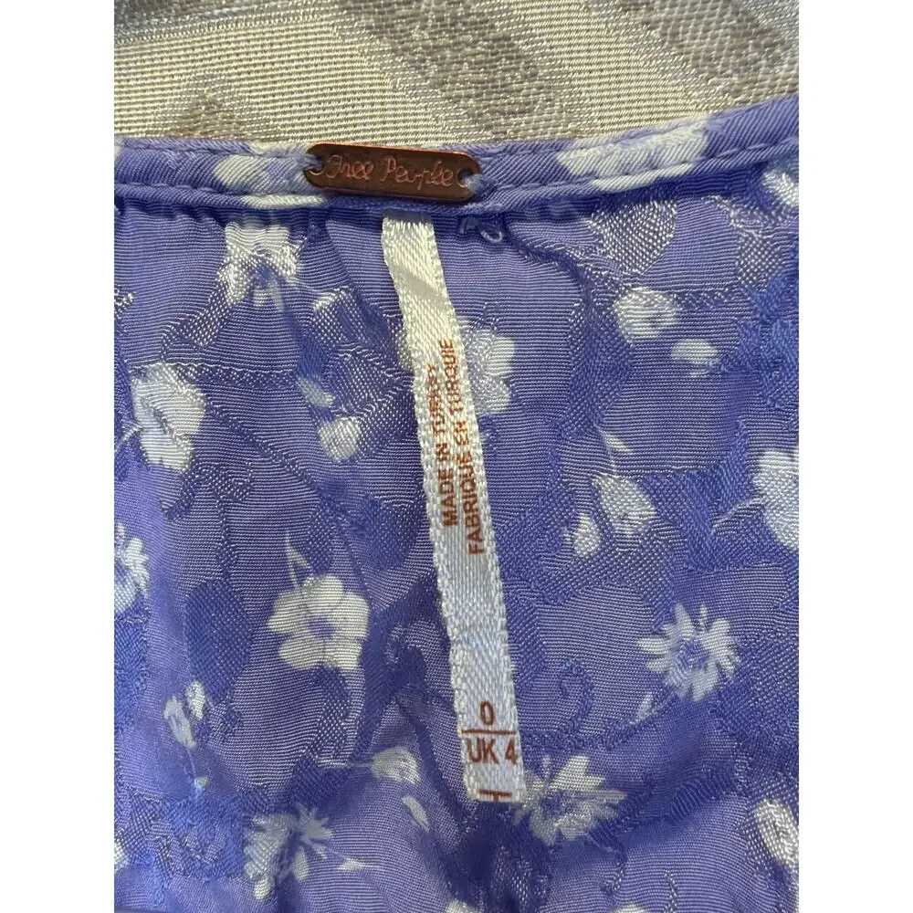 Free People Size 0 Lavender Floral Cottagecore Puff Sleeve Mini Dres